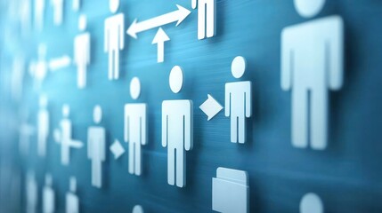 A visual representation of career progression with arrows pointing upwards and icons representing various job roles