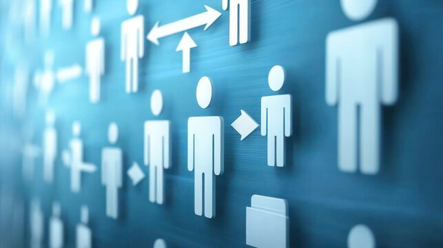 A visual representation of career progression with arrows pointing upwards and icons representing various job roles