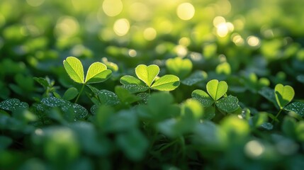 Clover field. Green fresh clover grows in the field.