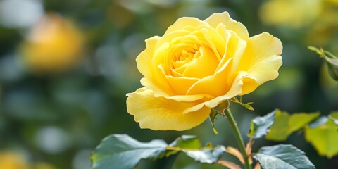 Vibrant single yellow rose in full bloom, showcasing its beauty and color, perfect for highlighting the charm of a bright yellow rose in nature s splendor. Ideal for flower enthusiasts.