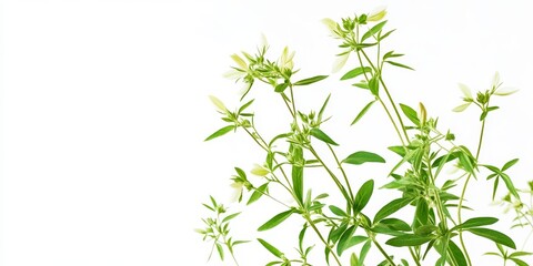 Fototapeta premium Cleome gynandra, a unique species of Cleome, is recognized for its use as a nutritious green vegetable, beautifully showcased against a pristine white background.