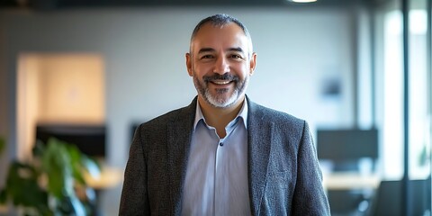 Portrait of a tax consultant standing confidently in a professional office, smiling