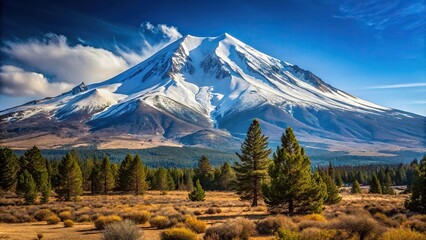 Fototapeta premium Snow capped Mount Shasta minimalist landscape