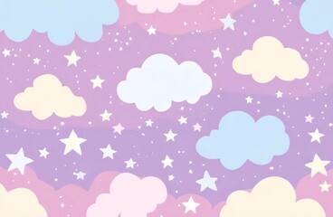 Pastel clouds, stars, and sky background.