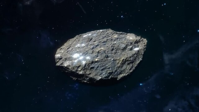 Close-up of rocky, cigar-shaped oumuamua or asteroid in space