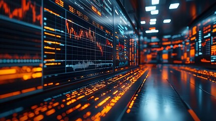 Futuristic Fintech Startup Headquarters Optimizing Portfolios through Cutting Edge Algorithms and High Tech Workspaces