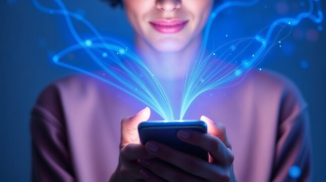 Woman using futuristic Smartphone 