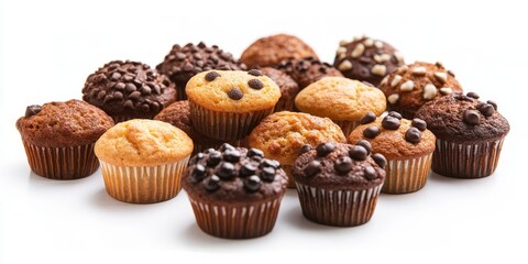 Mini muffins are presented in an isolated arrangement on a white background, showcasing the delightful appearance of mini muffins and their enticing variety perfect for any occasion.