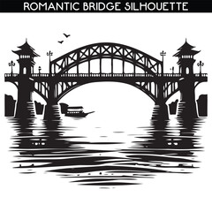 Romantic bridge black and white vector silhouette design