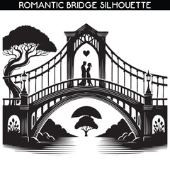 Romantic bridge black and white vector silhouette design