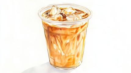 Watercolor of ice coffee in glass,americano coffee,iced cold brew coffee in plastic takeout cup,Ice latte,Drink element,menu Hot and cold coffee beverage,promotion, marketing, banner.
