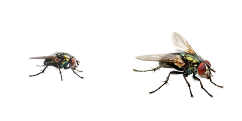 common green bottle fly standing isolated on a white background. Generative AI.