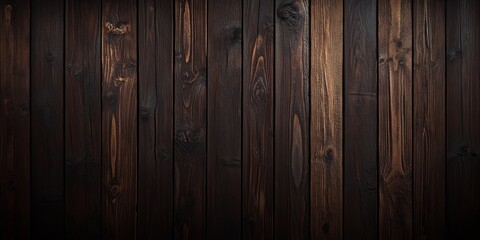 Naklejka premium Dark brown wooden texture background, showcasing rich tones and intricate natural patterns. This dark brown texture adds a warm, rustic feel, perfect for various design projects.