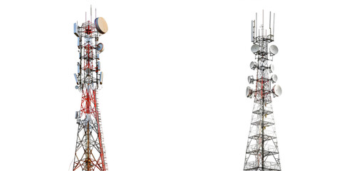 communication antenna tower isolated on a white background. Generative AI.