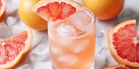 Refreshing pink paloma with vibrant red grapefruit and smooth tequila. This cocktail combines the perfect sweetness of red grapefruit, making it an ideal organic vegetarian drink for any occasion.