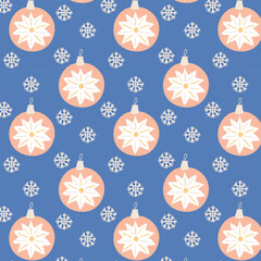 Christmas tree decorations and toys pattern. Festive Christmas balls and snowflakes. Vector illustration