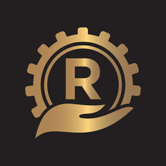 Initial Gear Logo combine with letter R vector template