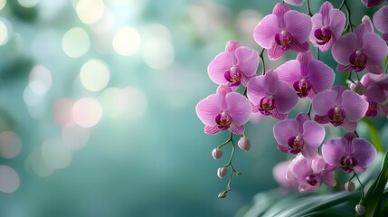 A bunch of purple orchids are hanging from a tree
