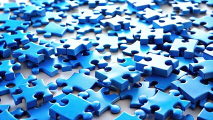 Blue puzzle pieces against white: a mind game testing connection, strategy, and problem-solving skills in a quest for unity.