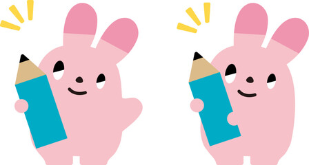 鉛筆を持ったウサギ_表情あり