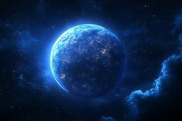 Blue Planet Night Space View