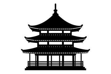 Serene Japanese Pagoda Silhouette with Layered Roofs - Traditional Architecture