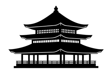 Serene Japanese Pagoda Silhouette with Layered Roofs - Traditional Architecture