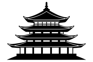 Serene Japanese Pagoda Silhouette with Layered Roofs - Traditional Architecture