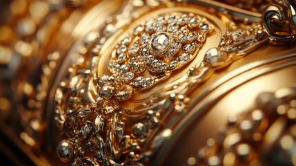 Jewelry box with stylish golden bijouterie  closeup view