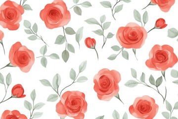 Red roses on white background captivating floral textile design