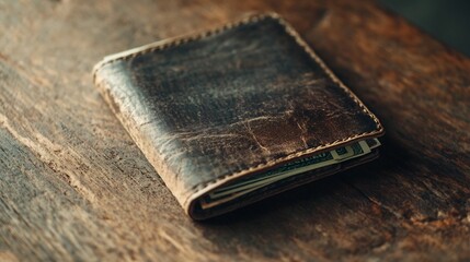 Wallet Filled with Cash and Credit Cards on Wooden Table