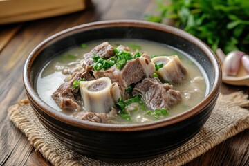 Seolleongtang is a creamy Korean beef bone broth
