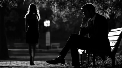 Silhouetted Figure on a Bench in the Evening
