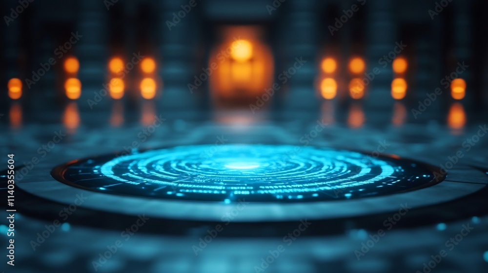 Poster glowing futuristic holographic globe with data visualizations