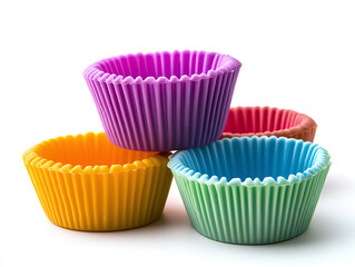 Silicone cupcake molds, isolated on white background.