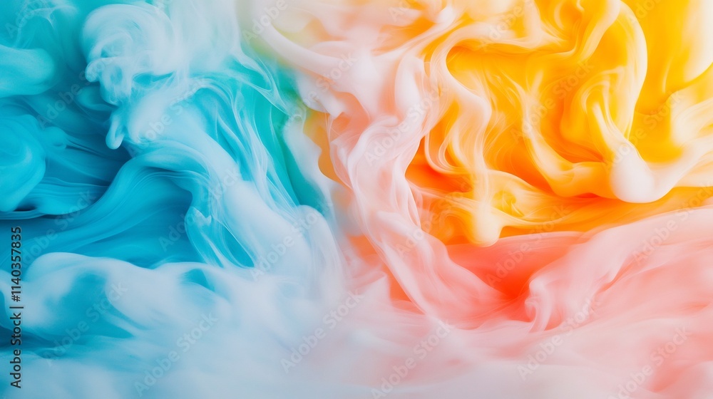 Poster captivating colorful smoke swirls against stark white background,creating dynamic abstract visuals