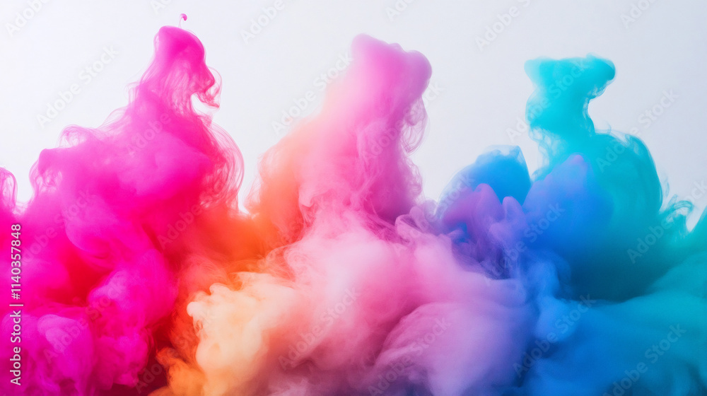 Poster colorful smoke swirls create dynamic abstract visual effect on white background