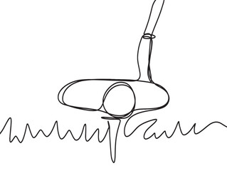 one line drawing golf ball on the grass 