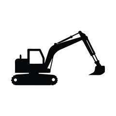 Excavator Silhouette – Heavy Machinery Construction Vector Icon.
