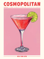 Cosmopolitan Cocktail Poster New York 1970