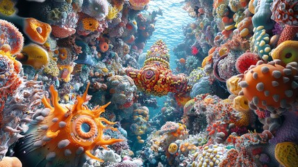 Vibrant underwater coral reef ecosystem scene.