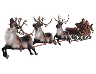 3d rendered reindeer in flying Santa's sleigh isolated on transparent background © HWWO Stock