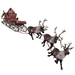 3d rendered reindeer in flying Santa's sleigh isolated on transparent background © HWWO Stock