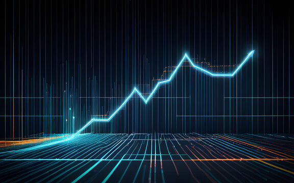 An illuminated floating graph, with glowing lines and dynamic data shifts, symbolizing growth