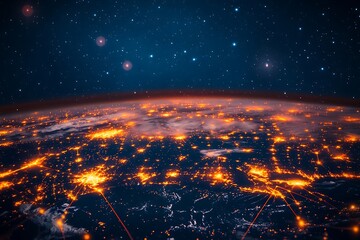 Fototapeta premium Glowing Planet Earth City Lights at Night from Space