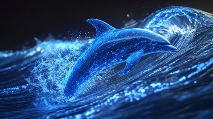 A dolphin gracefully leaps through ocean waves.