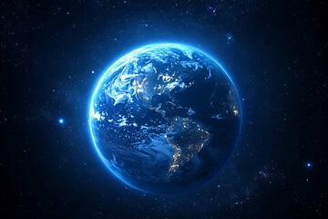 Blue Earth at Night Glowing with Stars