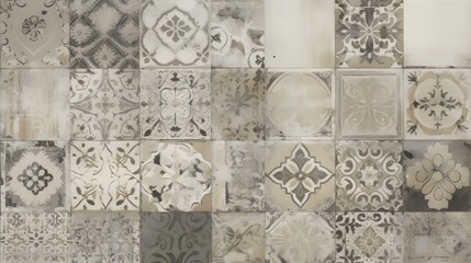 a wall with many different tiles on it