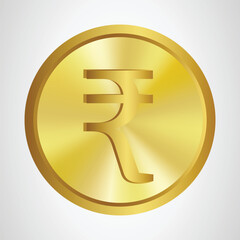 Golden isolated rupee coin on the white background. Vector finance design element