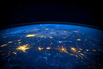Fototapeta premium Night Earth Planetary View City Lights and Stars
